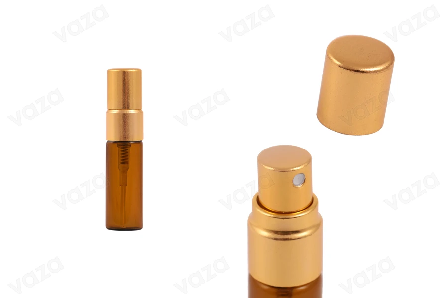 Flacon de 3 ml en verre de couleur caramel avec spray en aluminium de couelur doré brillant - 6 pcs Flacon de 3 ml en verre de couleur caramel avec spray en aluminium de couelur doré brillant - 6 pcs-photo_produit
