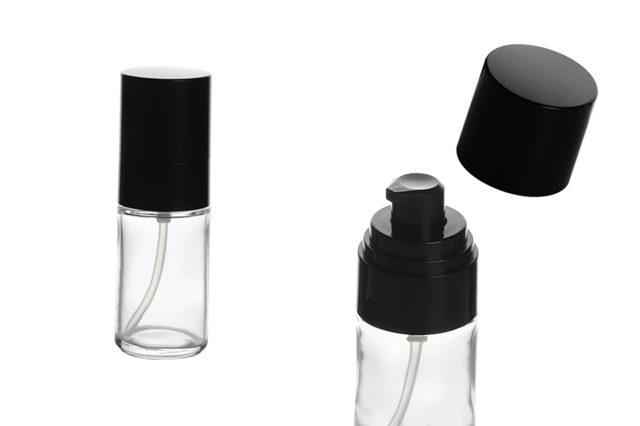 Φιάλη 30ml γυάλινη με μαύρη αντλία κρέμας και καπάκι (PP18) Φιάλη 30ml γυάλινη με μαύρη αντλία κρέμας και καπάκι (PP18)