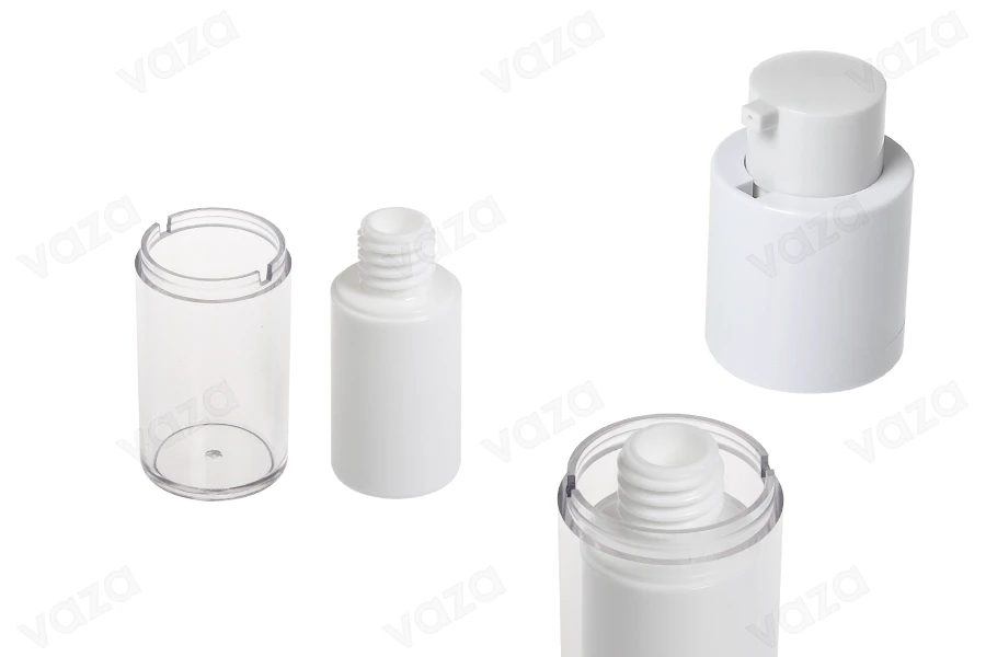 Bottiglia airless da 15 ml per crema in plastica con custodia esterna in acrilico Bottiglia airless da 15 ml per crema in plastica con custodia esterna in acrilico-εικόνα_σύνθεση