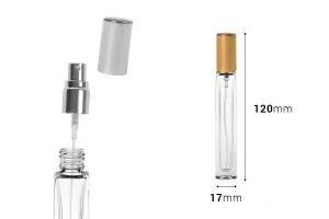 Flacon en verre de 10 ml avec base carrée, couvercle et spray en aluminium-2