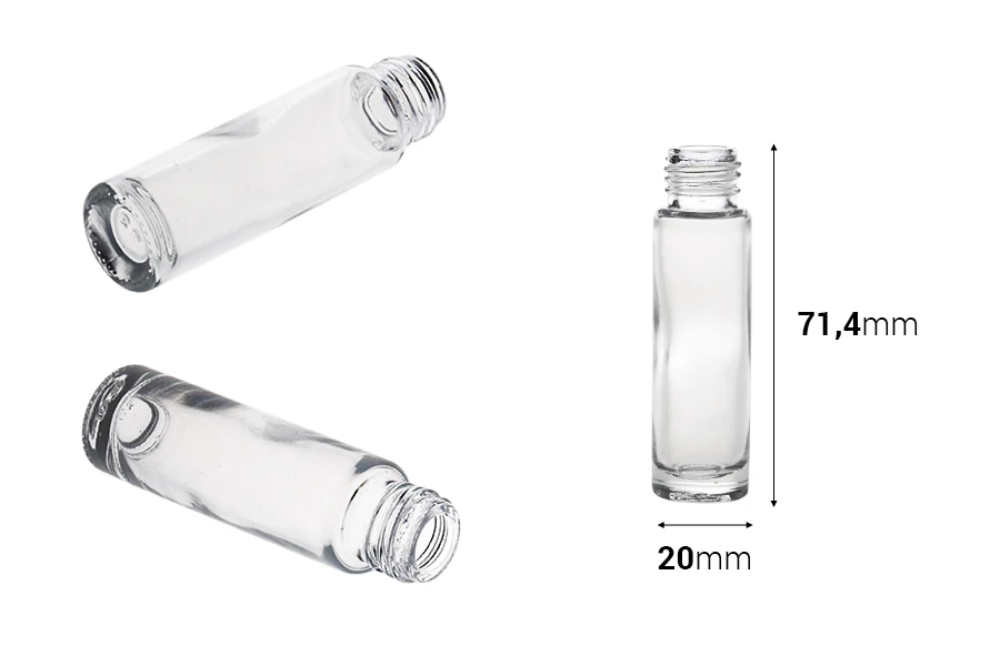 Flacon en verre cylindrique 10 ml PP16 de couleur transparente