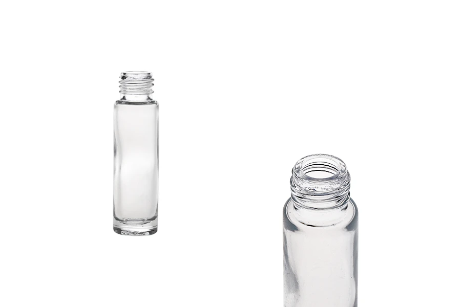 Flacon en verre cylindrique 10 ml PP16 de couleur transparente