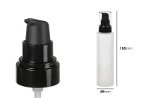150 ml sandgestrahlte Glasflasche mit schwarzer Kunststoffpumpe (PP 24) und transparentem Verschluss 150 ml sandgestrahlte Glasflasche mit schwarzer Kunststoffpumpe (PP 24) und transparentem Verschluss