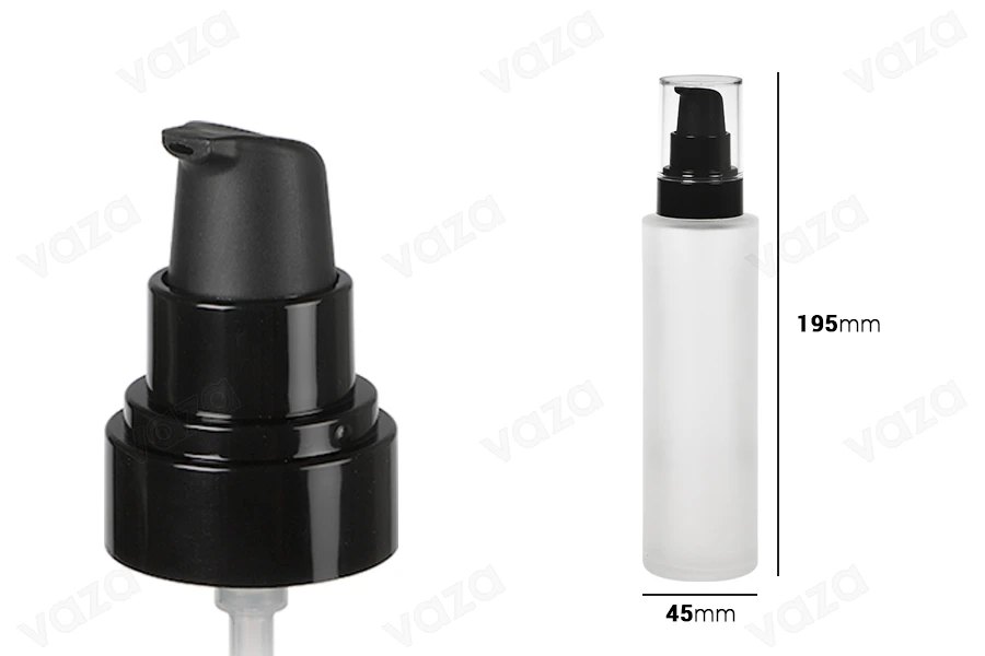 Flacon en verre de 150 ml avec pompe en plastique noir et couvercle transparent-εικόνα_διαστάσεις