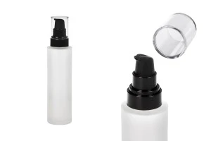 Flacon en verre de 150 ml avec pompe en plastique noir et couvercle transparent-1