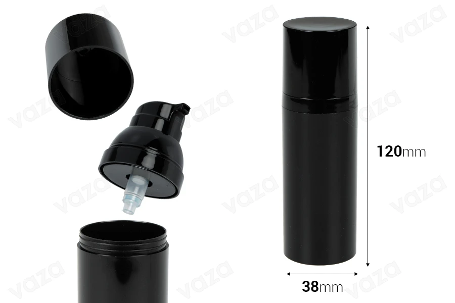 Flacon airless de 50 ml (PET) avec pompe à crème en couleur noire - 12 pcs-photo_dimensions