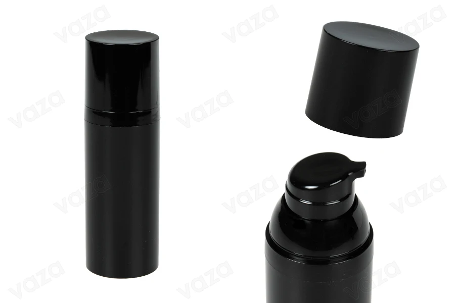 Flacon airless de 50 ml (PET) avec pompe à crème en couleur noire - 12 pcs-photo_produit