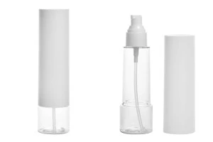 Μπουκάλι PET 100 ml διάφανο με αντλία κρέμας και λευκό εξωτερικό καπάκι-1