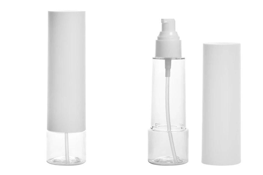 Μπουκάλι PET 100 ml διάφανο με αντλία κρέμας και λευκό εξωτερικό καπάκι