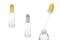 Μπουκαλάκι 15 ml γυάλινο με σταγονόμετρο και καπάκι με κουμπί Μπουκαλάκι 15 ml γυάλινο με σταγονόμετρο και καπάκι με κουμπί