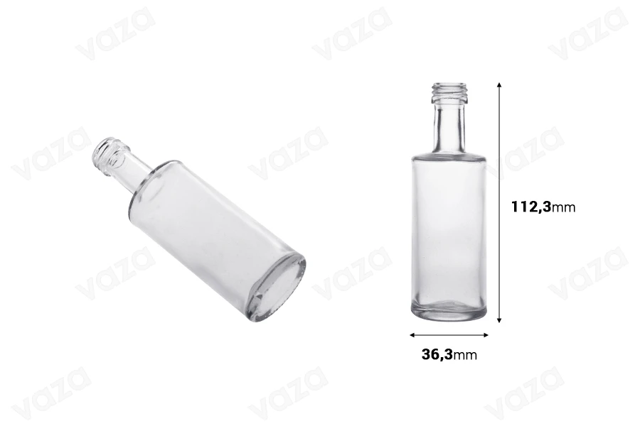 Γυάλινο διάφανο μπουκαλάκι 50 ml (PP 18) Γυάλινο διάφανο μπουκαλάκι 50 ml (PP 18)-εικόνα_διαστάσεις