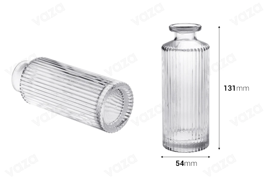 Γυάλινο διακοσμητικό μπουκάλι 150 ml με ρίγες για αρωματικό χώρου-εικόνα_διαστάσεις