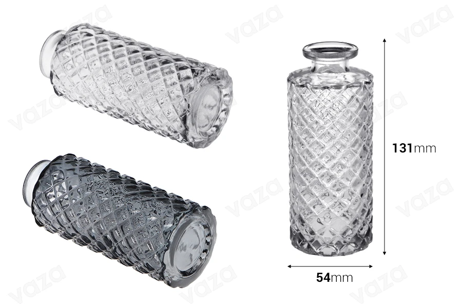 Bottiglia decorativa in vetro goffrato da 150 ml per diffusore a bastoncini-dimensioni_immagine