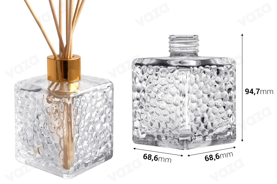 Shishe qelqi katrore 200 ml (PP 28)  për aromatizues ambienti.-imazh_dimensione