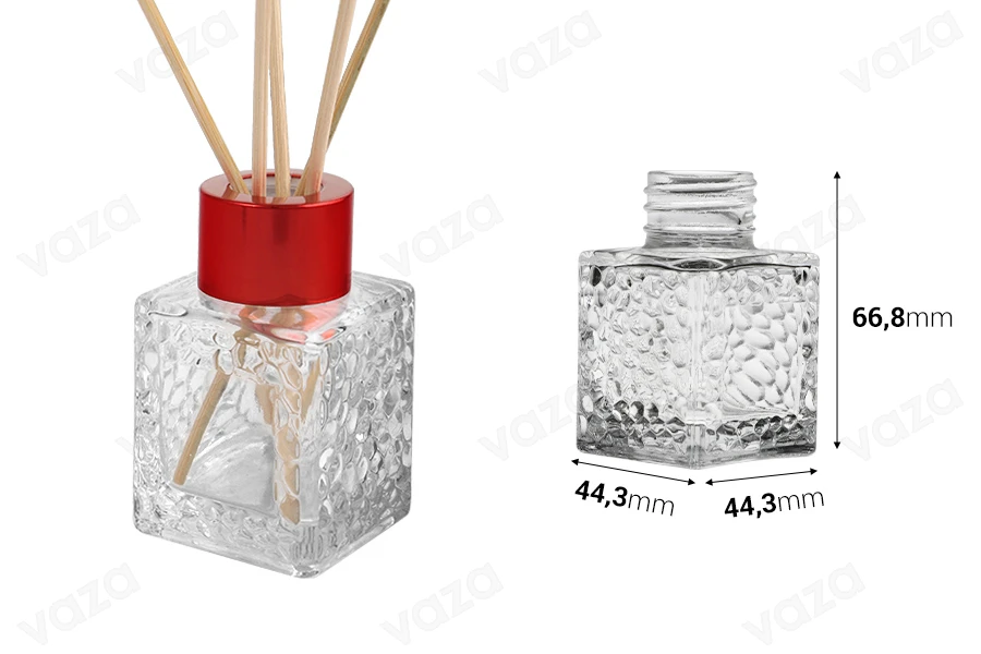 Γυάλινο τετράγωνο μπουκαλάκι 50 ml (PP 28) με ανάγλυφο σχέδιο για αρωματικό χώρου Γυάλινο τετράγωνο μπουκαλάκι 50 ml (PP 28) με ανάγλυφο σχέδιο για αρωματικό χώρου-εικόνα_διαστάσεις