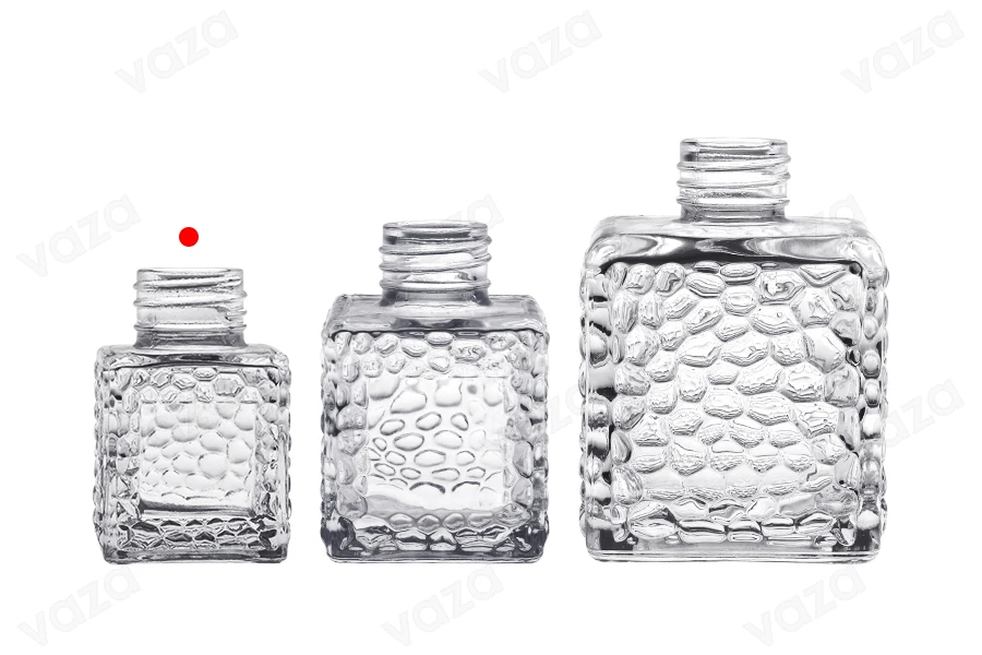 Γυάλινο τετράγωνο μπουκαλάκι 50 ml (PP 28) με ανάγλυφο σχέδιο για αρωματικό χώρου Γυάλινο τετράγωνο μπουκαλάκι 50 ml (PP 28) με ανάγλυφο σχέδιο για αρωματικό χώρου-εικόνα_σύνθεση