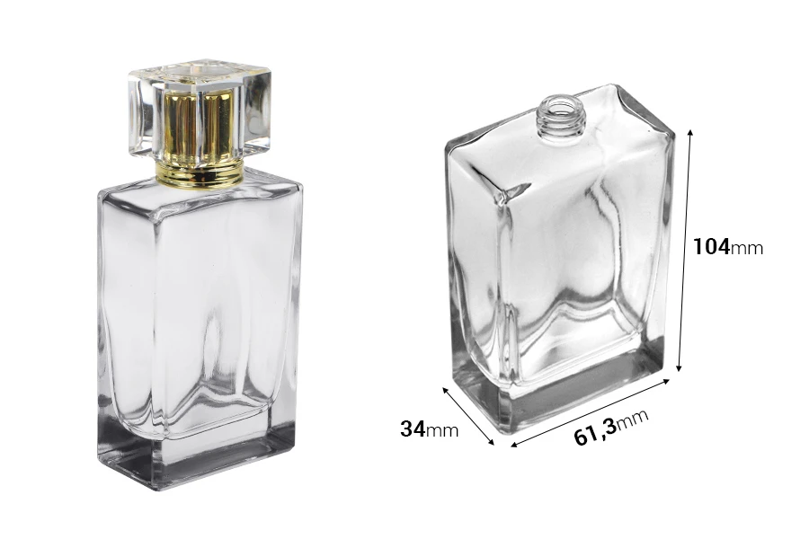 Flacon de parfum en verre 100 ml (PP 15) de forme rectangulaire avec col 15/400 Flacon de parfum en verre 100 ml (PP 15) de forme rectangulaire avec col 15/400