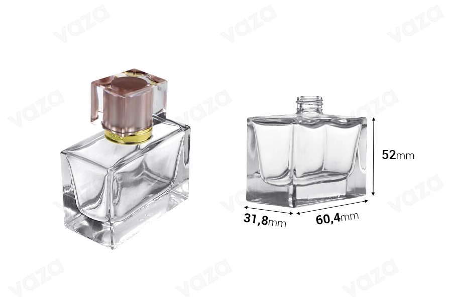 Shishe parfumi drejtkëndëshe prej qelqi 30 ml me grykë 15/400-imazh_dimensione