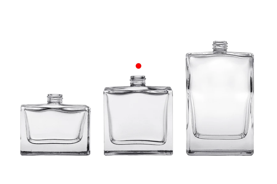 Flacon de parfum rectangulaire en verre avec col 50 ml 15/400 Flacon de parfum rectangulaire en verre avec col 50 ml 15/400