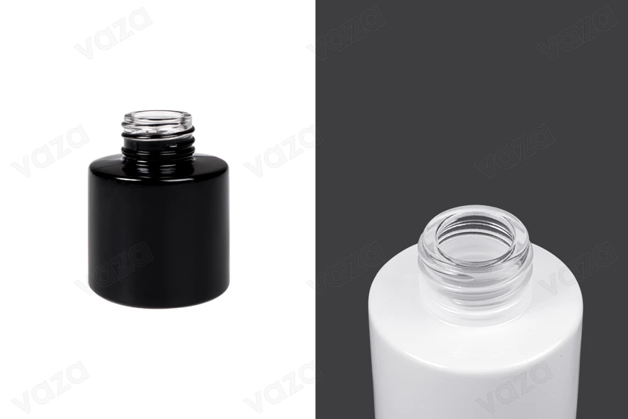 Shishe qelqi cilindrike 50 ml, e përshtatshme për aromatizues ambienti, në ngjyrë të zezë ose të bardhë.-imazh_produkt