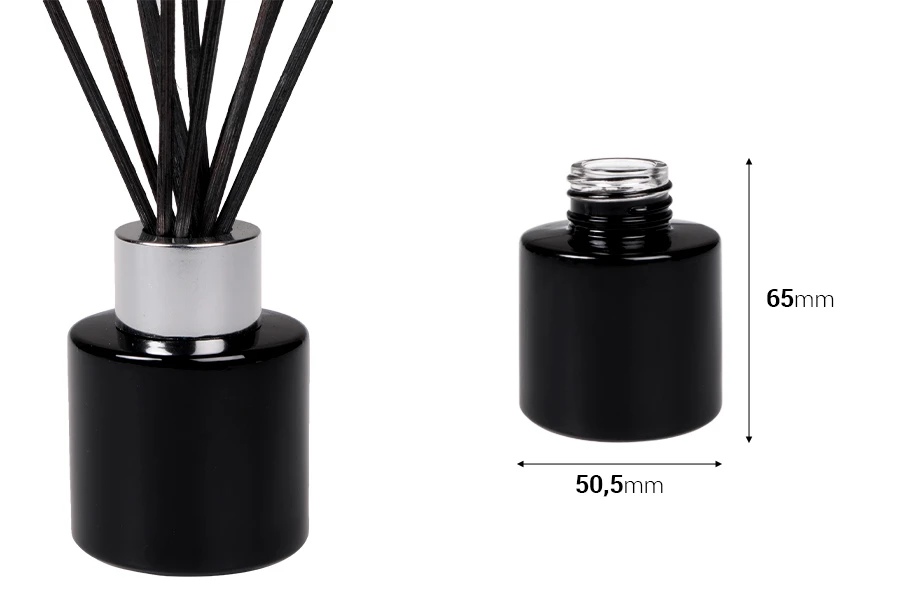 Φιάλη γυάλινη κυλινδρική 50 ml κατάλληλη για αρωματικό χώρου σε μαύρο ή λευκό χρώμα Φιάλη γυάλινη κυλινδρική 50 ml κατάλληλη για αρωματικό χώρου σε μαύρο ή λευκό χρώμα
