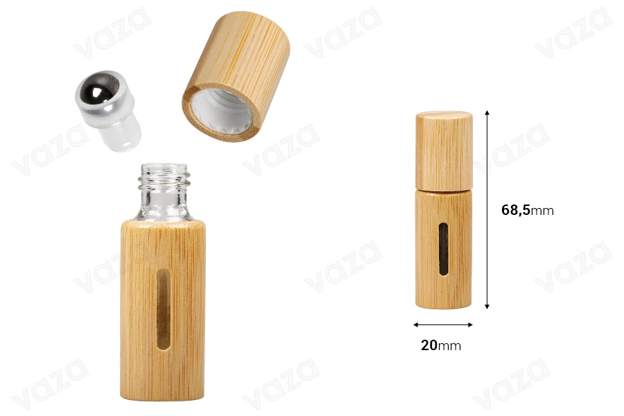 Flacon roll-on 5 ml en bambou (verre à l'intérieur) avec boule en métal - 6 pcs Flacon roll-on 5 ml en bambou (verre à l'intérieur) avec boule en métal - 6 pcs-photo_dimensions