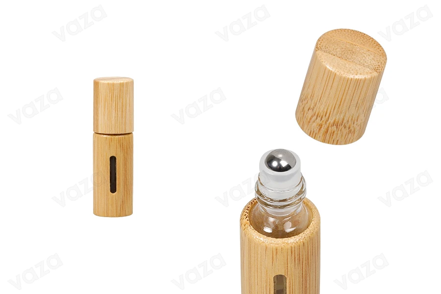 Flacon roll-on 5 ml en bambou (verre à l'intérieur) avec boule en métal - 6 pcs Flacon roll-on 5 ml en bambou (verre à l'intérieur) avec boule en métal - 6 pcs-photo_produit