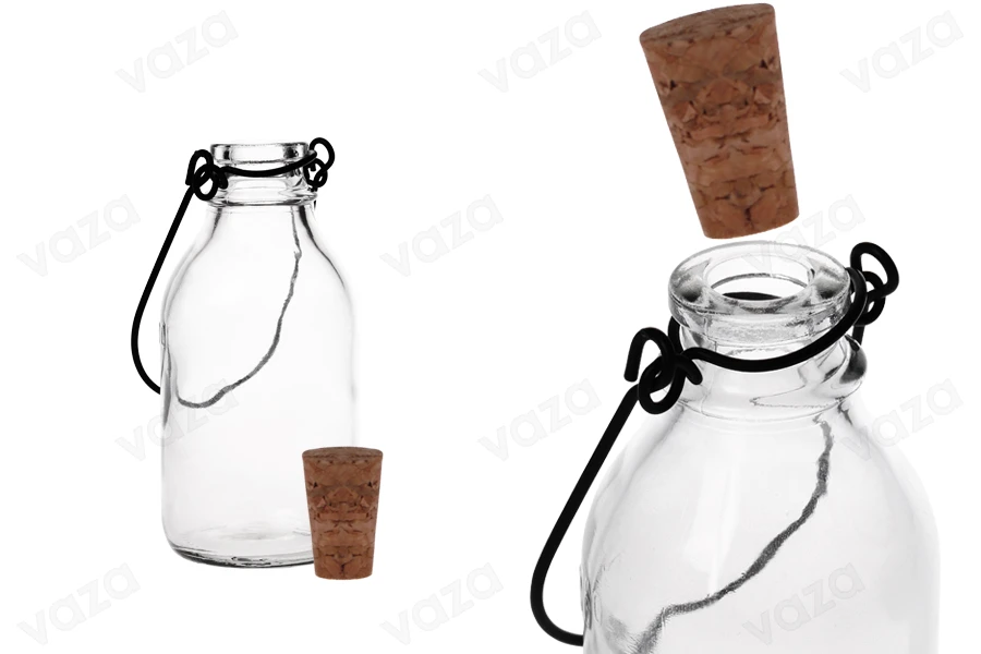 Γυάλινο μπουκαλάκι με μεταλλικό χερούλι και κωνικό φελλό 100ml-εικόνα_διαστάσεις