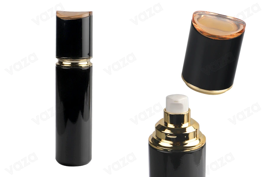 Luxuriöse 100-ml-Glasflasche in Schwarz mit Cremepumpe und Acrylverschluss-produktbild