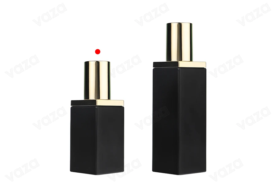 Luxury 40 ml glass bottle in black matte color with gold cap and cream pump Luxury 40 ml glass bottle in black matte color with gold cap and cream pump-photo_groupe