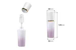 Γυάλινο μπουκάλι 30 ml πολυτελείας σε μωβ λευκό χρώμα με αντλία κρέμας και ακρυλικό καπάκι-2
