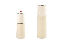 Bottiglia di vetro di lusso da 40 ml colore beige opaco con tappo e pompa per crema Bottiglia di vetro di lusso da 40 ml colore beige opaco con tappo e pompa per crema