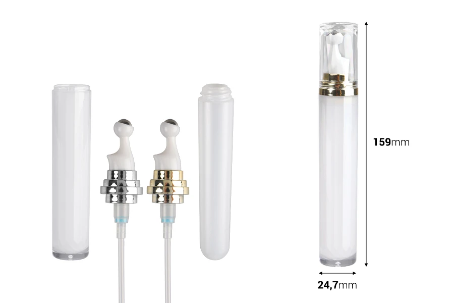 Acrylic bottle 20 ml in cylindrical shape for cosmetic use with roll on and cap Acrylic bottle 20 ml in cylindrical shape for cosmetic use with roll on and cap
