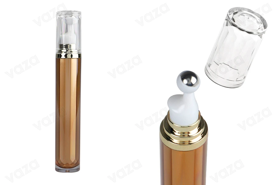 Μπουκαλάκι ακρυλικό 20 ml για καλλυντική χρήση σε καφέ χρώμα με αντλία roll-on και καπάκι-εικόνα_προϊοντική
