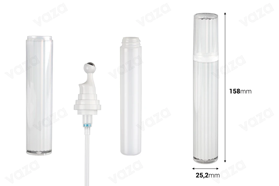 Μπουκαλάκι ακρυλικό 20 ml για καλλυντική χρήση σε λευκό ιριδίζον χρώμα με αντλία roll-on και καπάκι-εικόνα_διαστάσεις