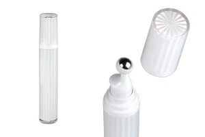Acrylic bottle 20 ml for cosmetic use in white iridescent color with roll-on and cap-1