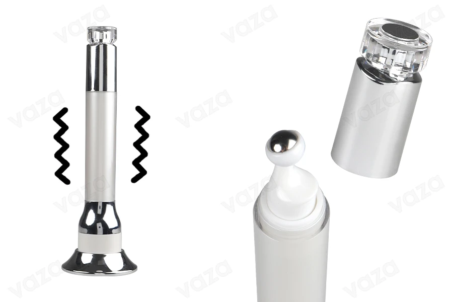Shishe akrilike e bardhë 15 ml me pompë roll on për serum dhe funksion vibrimi nëpërmjet prekjes      -εικόνα_προϊοντική