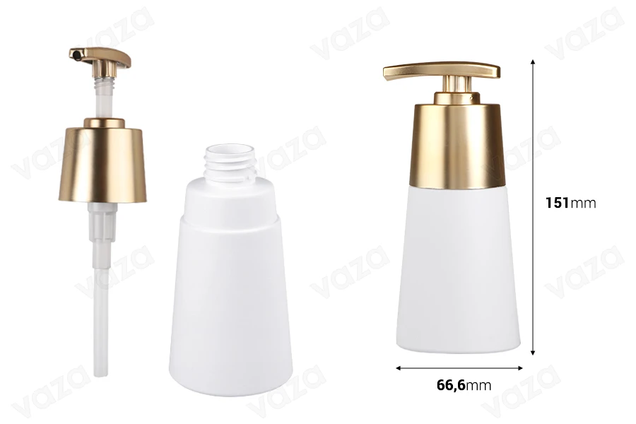 Flacon en plastique PET 200 ml blanc mat avec pompe dorée mate Flacon en plastique PET 200 ml blanc mat avec pompe dorée mate-εικόνα_διαστάσεις