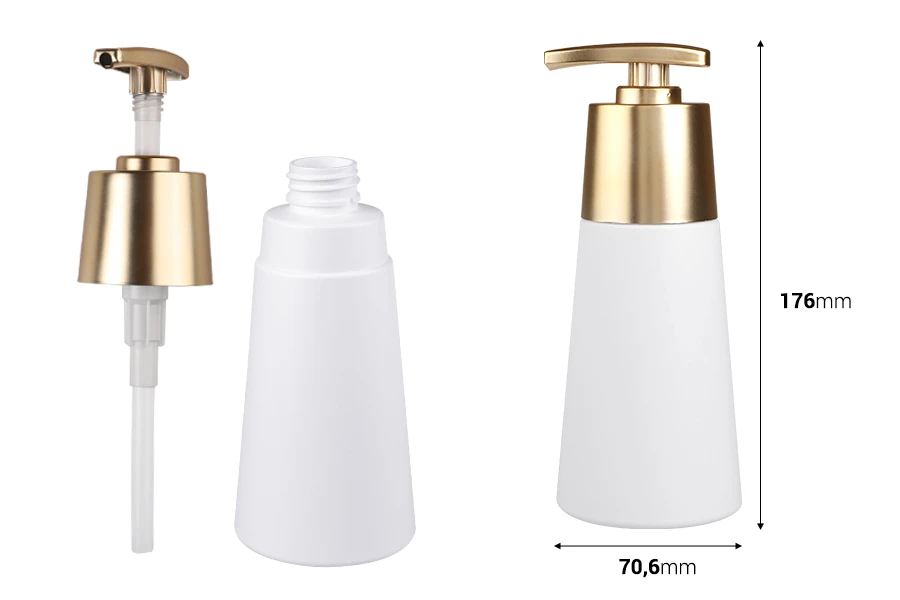 Πλαστικό PET μπουκάλι 300 ml λευκό ματ με χρυσή ματ αντλία Πλαστικό PET μπουκάλι 300 ml λευκό ματ με χρυσή ματ αντλία