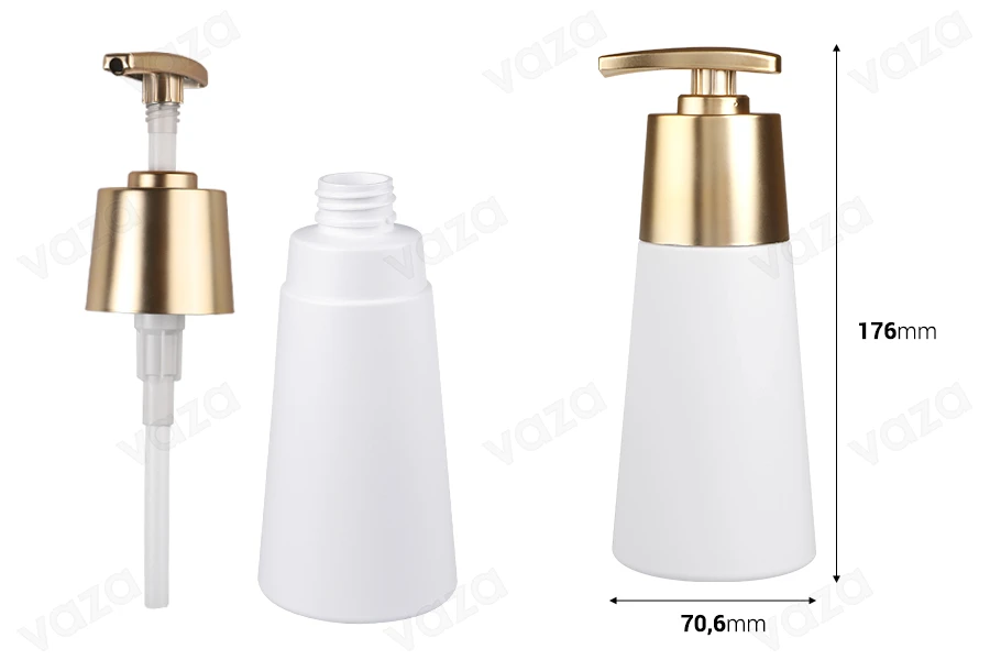 Πλαστικό PET μπουκάλι 300 ml λευκό ματ με χρυσή ματ αντλία Πλαστικό PET μπουκάλι 300 ml λευκό ματ με χρυσή ματ αντλία-εικόνα_διαστάσεις