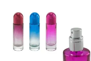 Bottiglietta rotonda in vetro da 30 ml in vari colori sfumati con tappo e spruzzatore argentato.-2