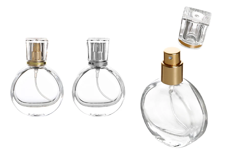 Transparent 25ml perfume glass bottle with spray pump and transparent cap Transparent 25ml perfume glass bottle with spray pump and transparent cap