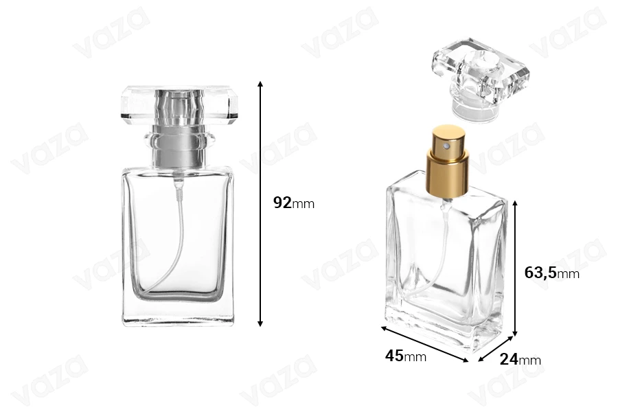 Transparent 30ml perfume glass bottle with spray pump and cap Transparent 30ml perfume glass bottle with spray pump and cap-image_dimensions