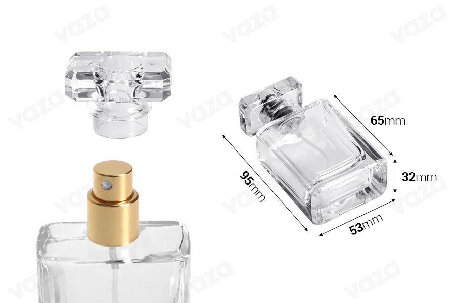 Φιάλη αρωμάτων γυάλινη 50 ml διάφανη με σπρέι και καπάκι Φιάλη αρωμάτων γυάλινη 50 ml διάφανη με σπρέι και καπάκι-εικόνα_διαστάσεις