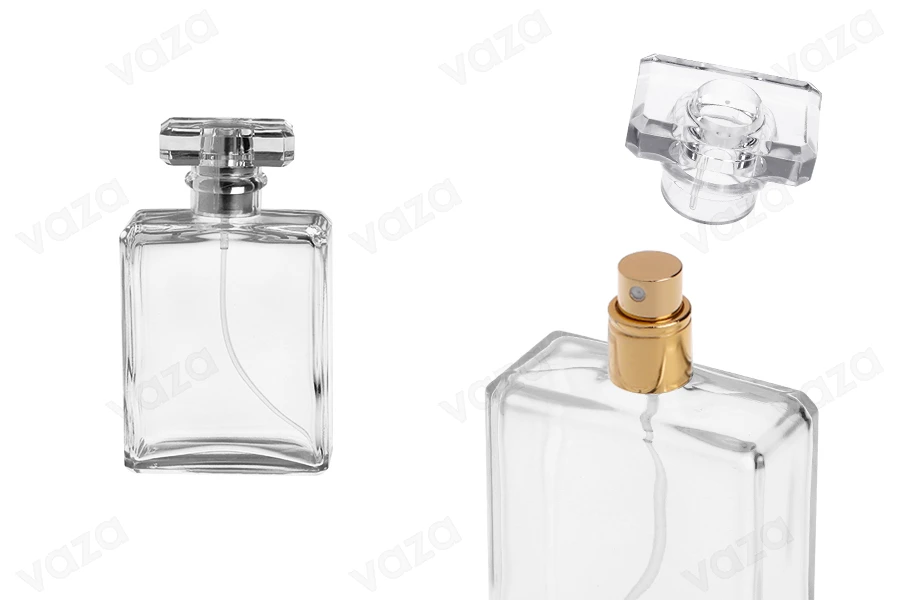Shishe parfumi prej qelqi 100 ml transparente me sprej dhe kapak Shishe parfumi prej qelqi 100 ml transparente me sprej dhe kapak-imazh_produkt