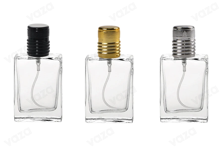 Perfume glass bottle, transparent 30 ml with spray and cap (PP 15) Perfume glass bottle, transparent 30 ml with spray and cap (PP 15)-image_dimensions