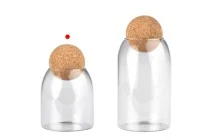 Glass clear jar 500 ml with natural cork in spherical shape