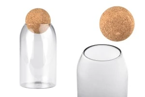 800 ml transparentes Glasgefäß mit Naturkorken in Kugelform-1