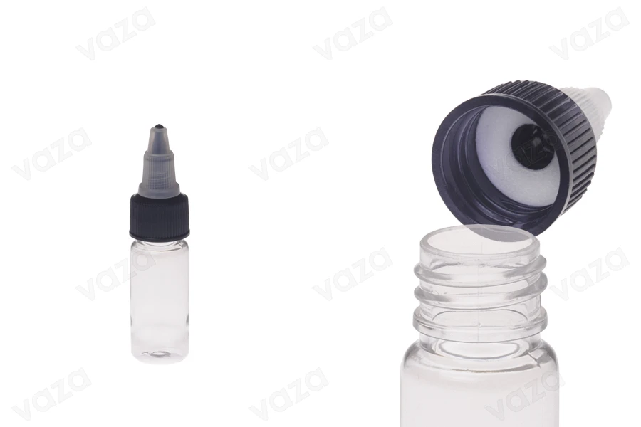 Bouteille PET de 10 ml avec bouchon unicorn noir pour cigarette électronique - 50 pcs Bouteille PET de 10 ml avec bouchon unicorn noir pour cigarette électronique - 50 pcs-photo_produit