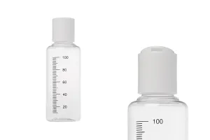 Transparent 100ml graduated plastic bottle with white disc top cap - available in a package with 12 pcs-1